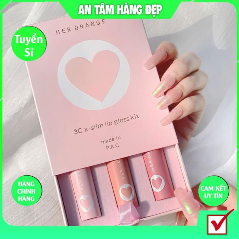 Set 3 Cây Son Kem Lì Herorange TẾT Vỏ Hồng Phấn 3Cx Slim Lip Gloss Kit Mỏng Mịn Lên Màu Chuẩn | BigBuy360 - bigbuy360.vn