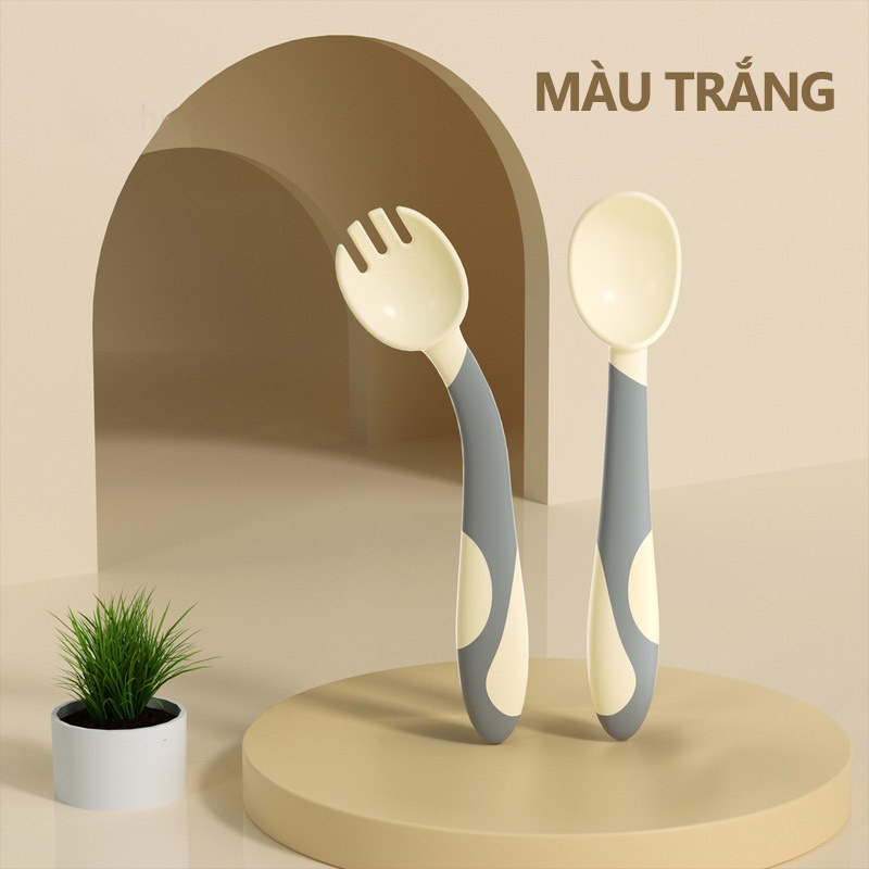 Thìa ăn dặm bẻ cong cho bé tập ăn tập xúc cao cấp MISUTA (sét 2 chi tiết)- Shop Mẹ Khoai