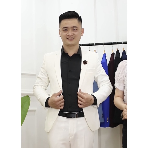 {sale off} áo vest nam, vest chú rể, áo vest nam hàn quốc màu trắng kem, ko nhăn, k xù, k bay màu, lên dáng đẹp