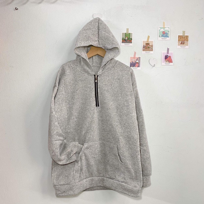 [Xả hàng] Hodie nỉ bông xám mũ khóa cổ cute siêu xinh | BigBuy360 - bigbuy360.vn