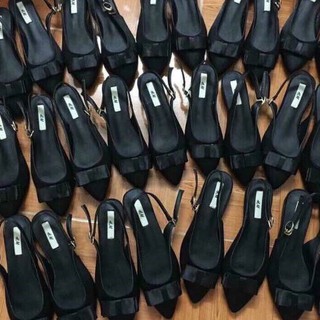Giày mules nơ mũi nhọn gót vuông 3cm