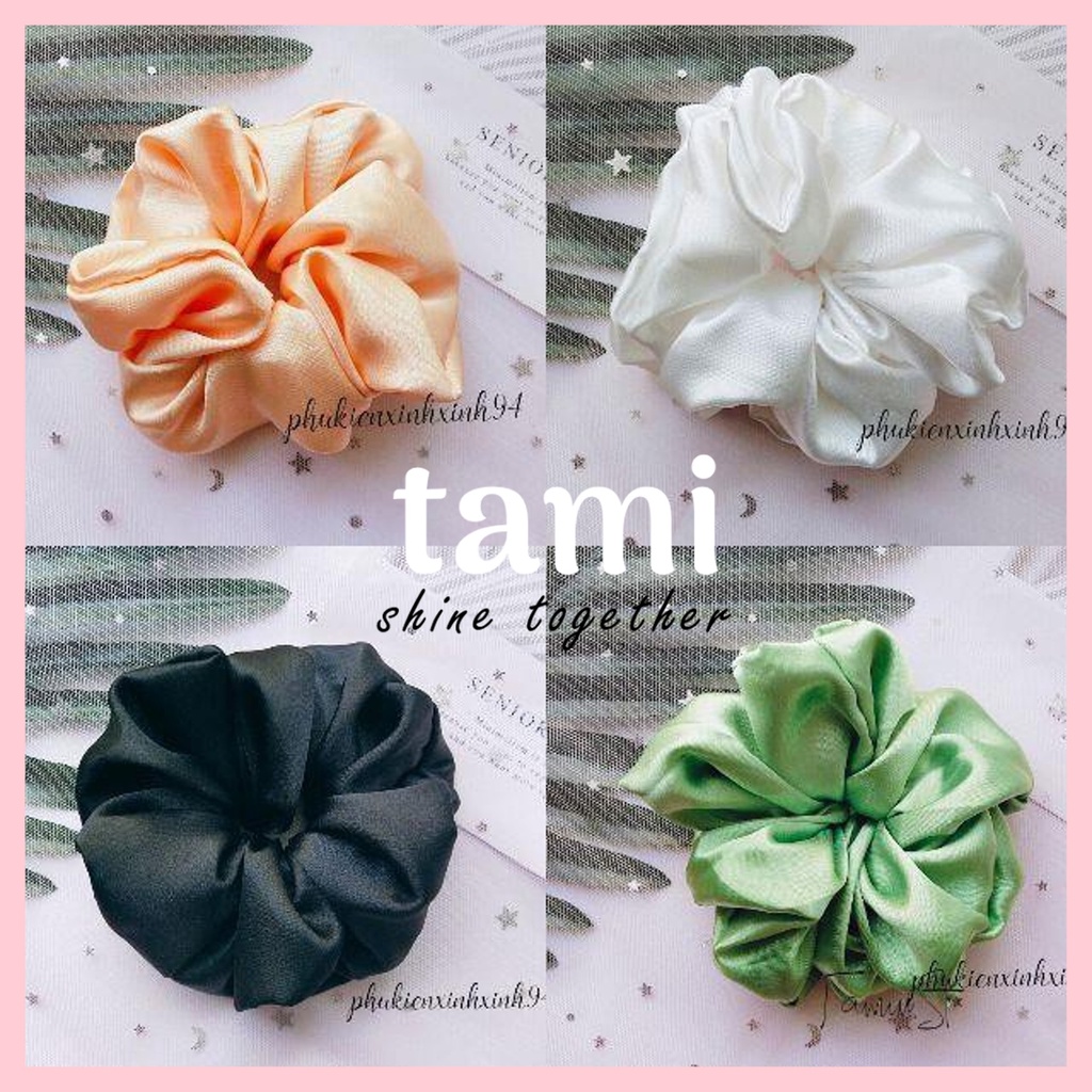 Cột tóc vải lụa bóng scrunchies size lớn 12cm