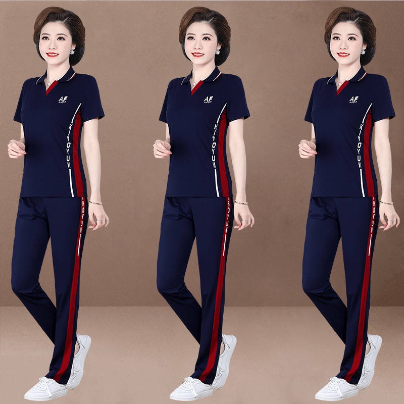 Bộ Đồ Thể Thao Ngắn Tay Thời Trang Mùa Hè Cho Nữ Trung Niên 40-50 Tuổi