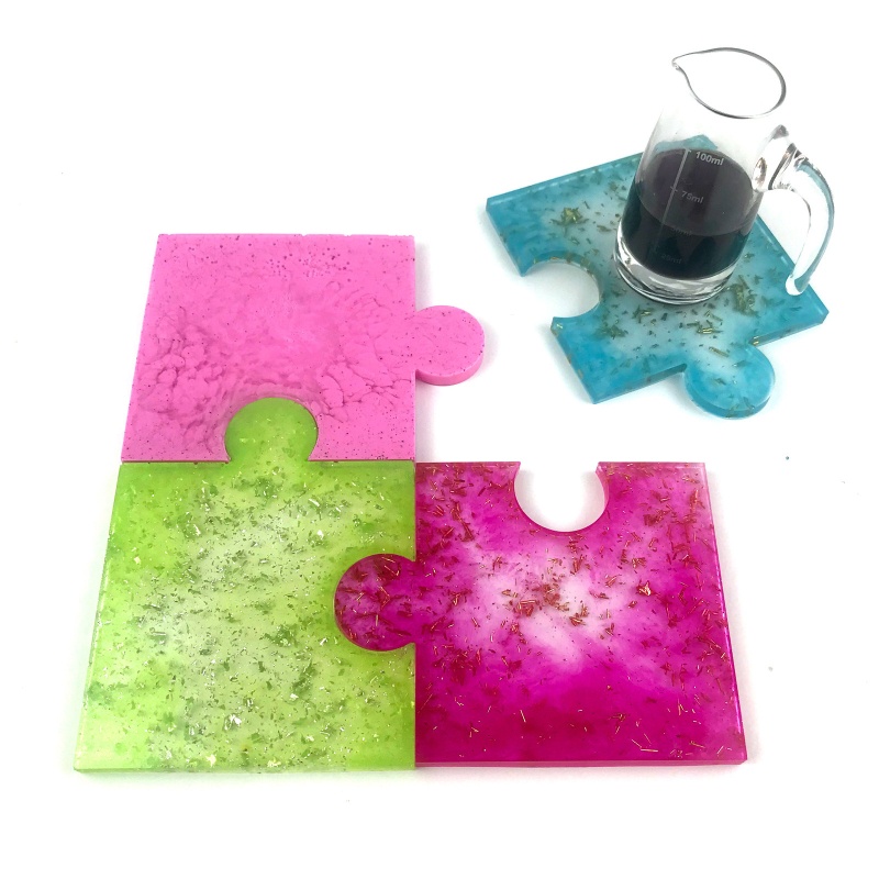 Khuôn Silicone Làm Đế Lót Ly Bằng Epoxy UV Hình Mảnh Ghép Hình DIY