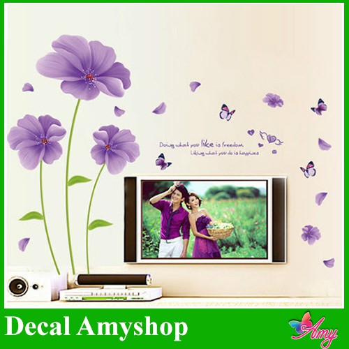 Đề can dán tường đẹp ⚡ FREESHIP ⚡ Hoa tím cánh to - DH043