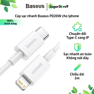 Dây sạc cho iphone - cáp sạc nhanh baseus 20w sạc nhanh pd truyền dữ liệu cao cấp chuyển đổi đầu type-c sang đầu ip