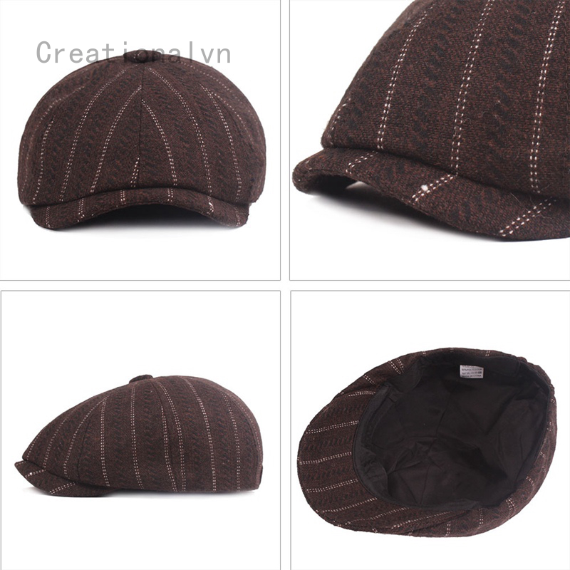 Peaky Blinders Hat Flat Cap Herringbone Tweed Wool Baker Hat