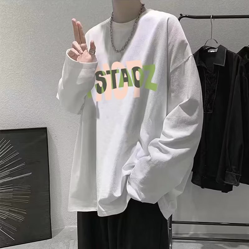 Áo Thun Tay Dài Cổ Tròn Dáng Rộng In Họa Tiết Hoạt Hình Phong Cách Hip Hop Nhật Bản Cho Nam size M-5XL