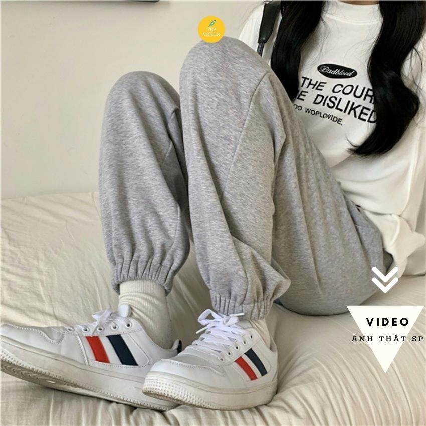Quần Jogger Nỉ Nữ Thêu Mặt Cười Quần Ống Rộng Bo Gấu Chất Nỉ Dày Dặn Tep Venus