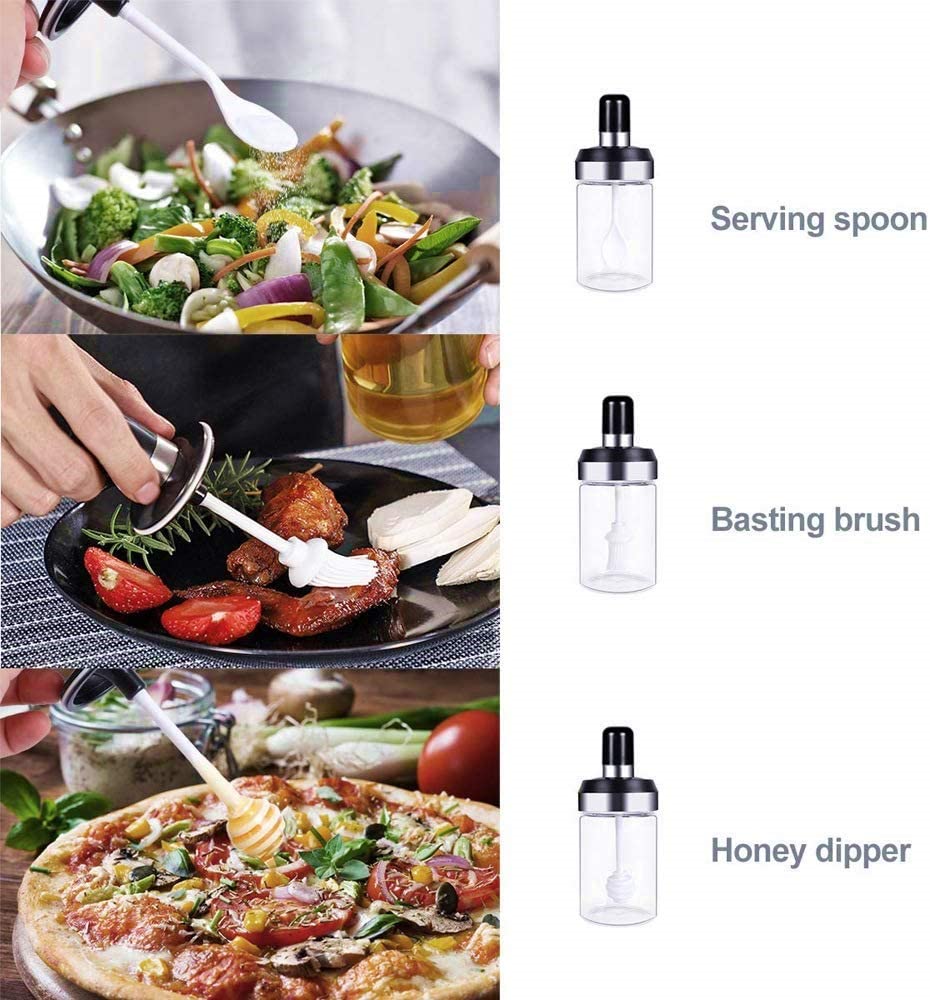 Lọ Đựng Gia Vị ANAEAT Bằng Thủy Tinh 250ml Với Đầu Muỗng/ Cọ Phết/ Đầu Lấy Mật Ong