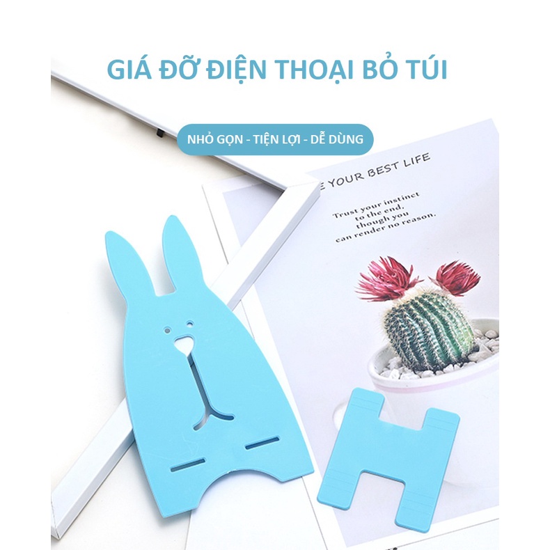Giá đỡ, kệ để điện thoại xem video, quay live, bảng đọc bỏ túi, xếp gọn tiện lợi hình chú thỏ đáng yêu