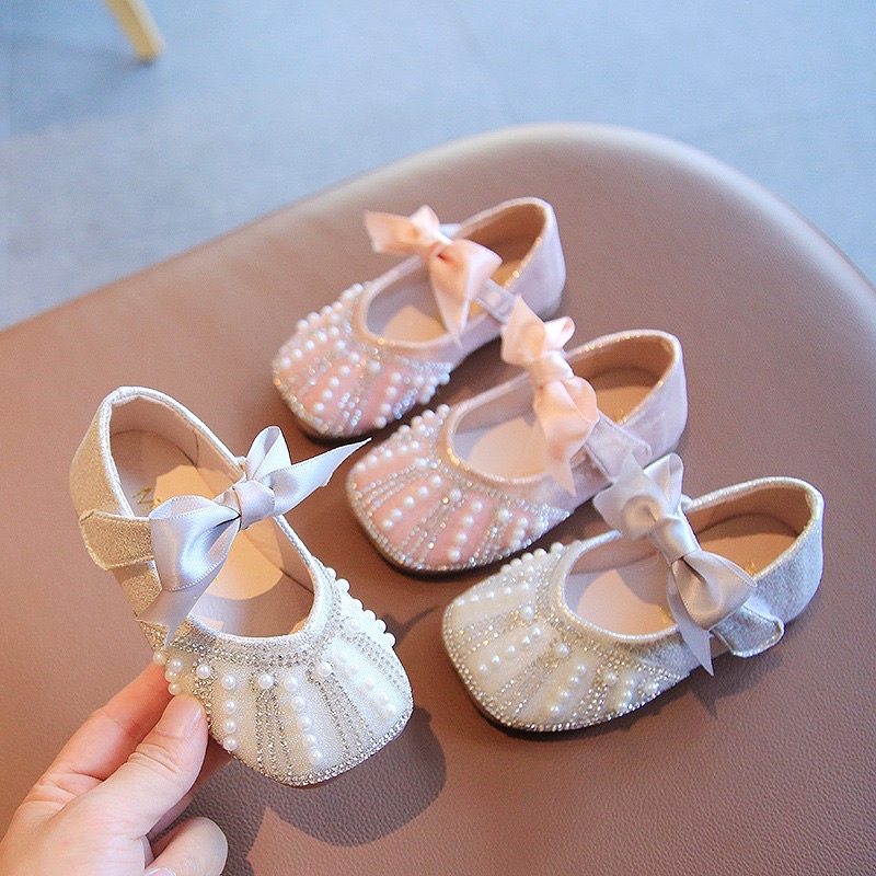 &lt;MẪU MỚI &gt;Giày búp bê đính đá MG Baby da mềm đế chống trơn cho bé