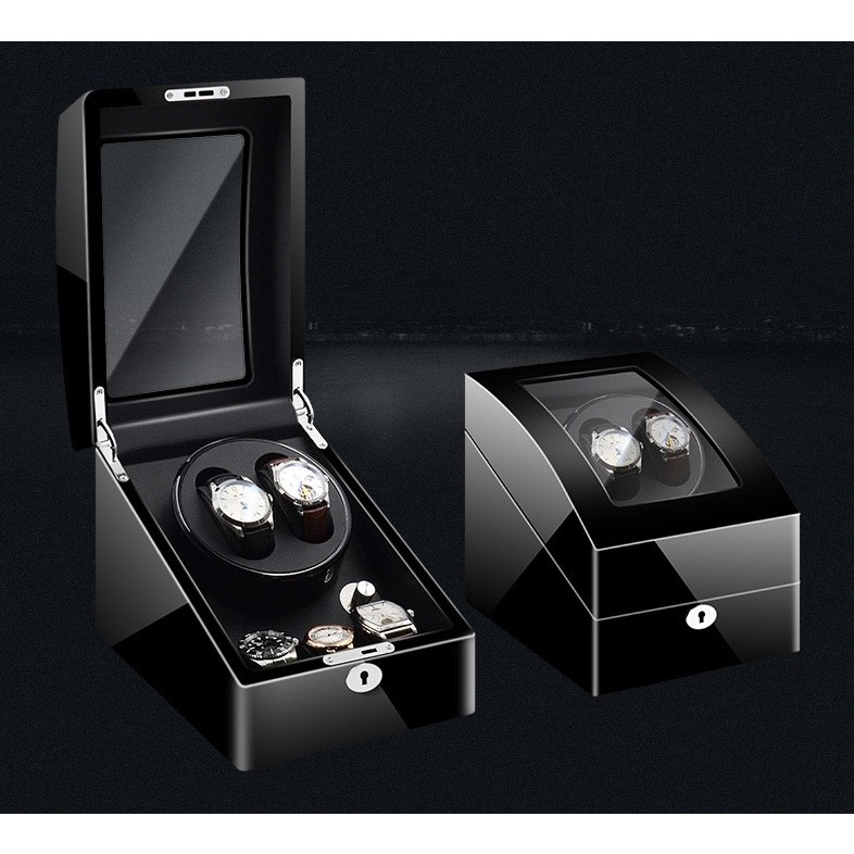 Hộp xoay đồng hồ 2 xoay 3 trưng bày - Sơn mài đen bóng - Bản full chức năng - Watch winder