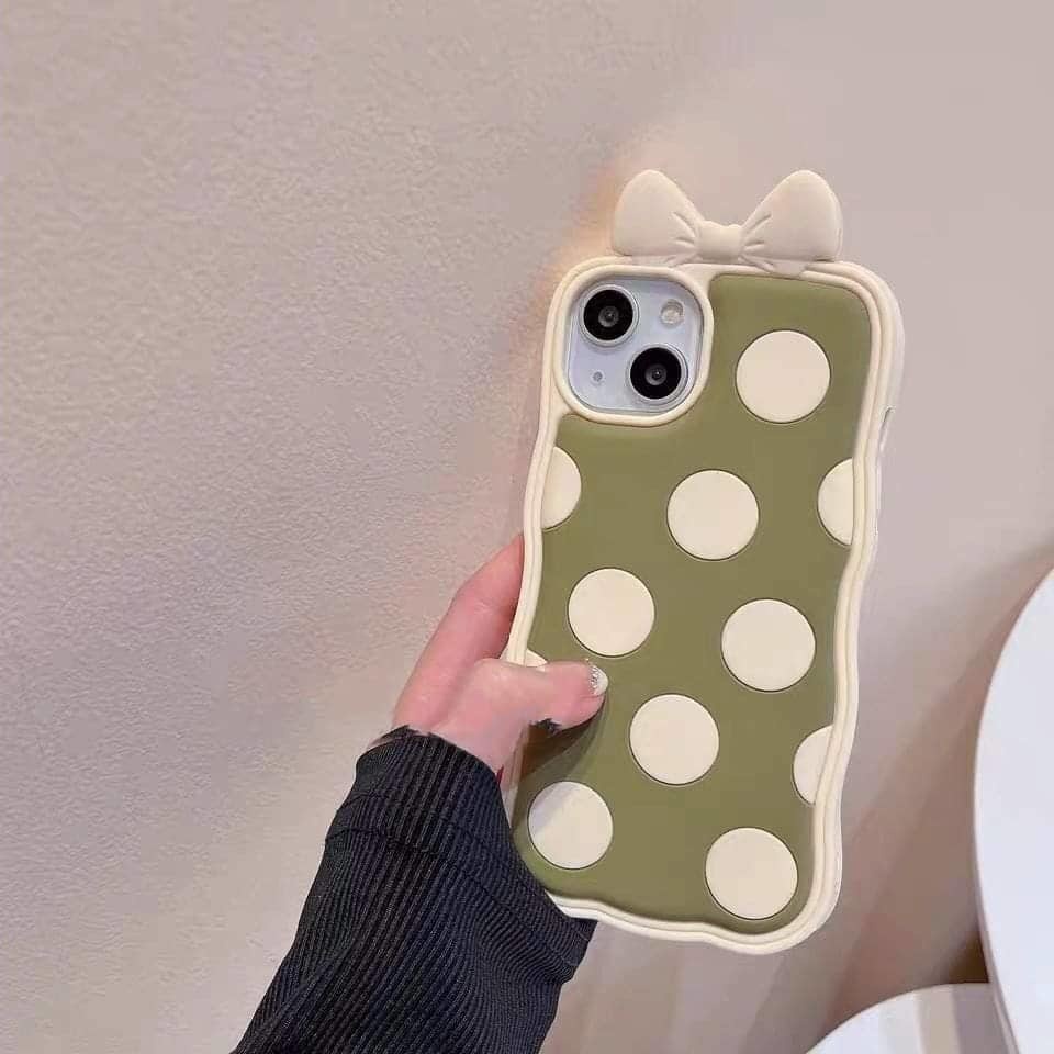 Ốp Điện Thoại Màu Xanh Lá Quân Đội Họa Tiết Chấm Bi Cho IPhone 12 13 11 Pro Max X Xs Max Xr