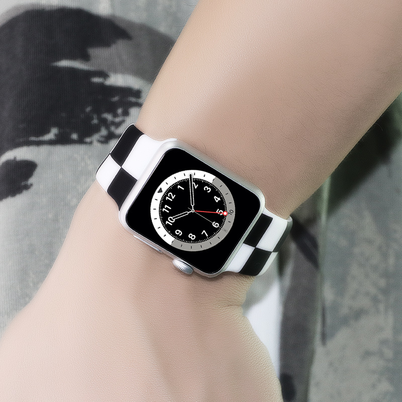 For Apple Watch 6/SE/5/4/3/2/1Sport silicone strap black and white printed pattern strap for iwatch 38mm 42mm 40mm 44mm