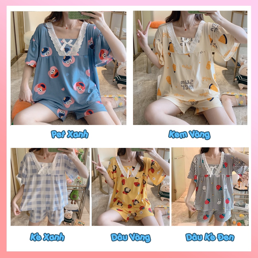 Đồ bộ nữ pijama mặc nhà dễ thương phối nơ cực xinh chất thun sữa mềm mịn cho mùa hè BC02