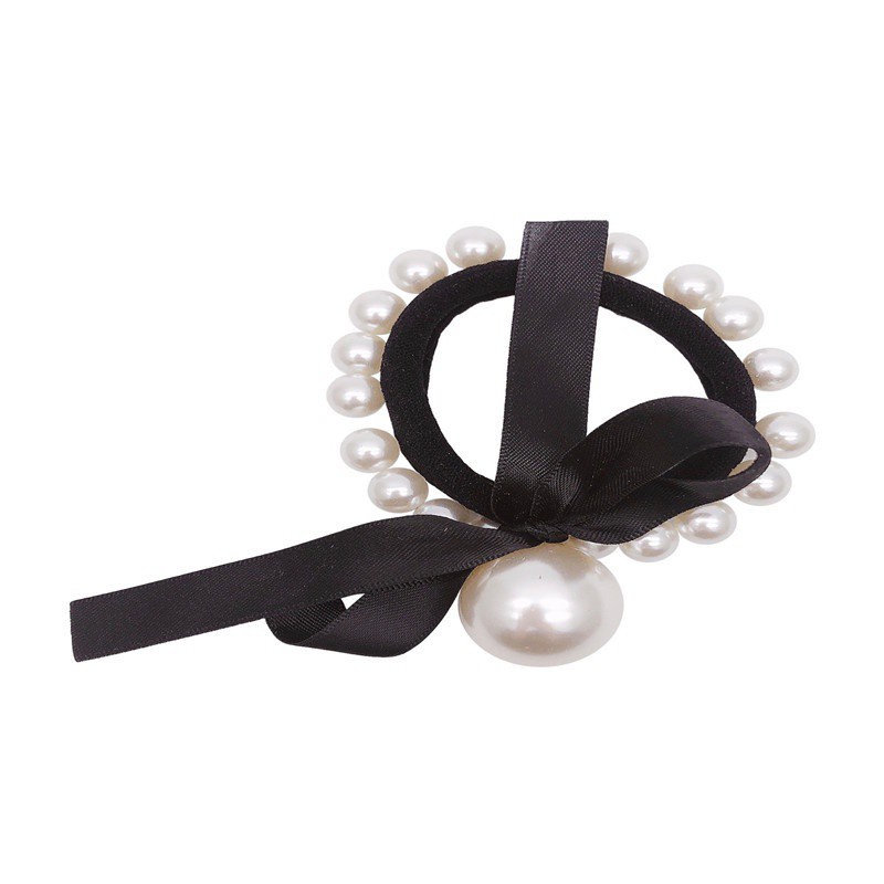 Dây buộc tóc hình nơ đính ngọc trai giả phong cách Hàn Quốc