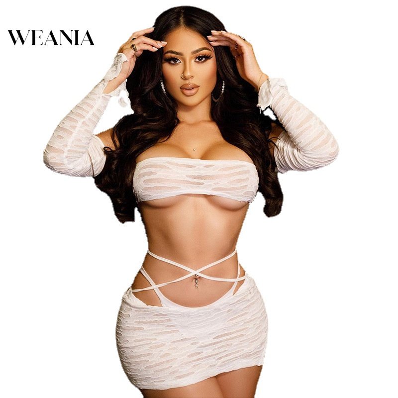 Bộ Áo Ống Màu Trơn + Chân Váy Xẻ Tà Dáng Ôm Gợi Cảm Cho Nữ