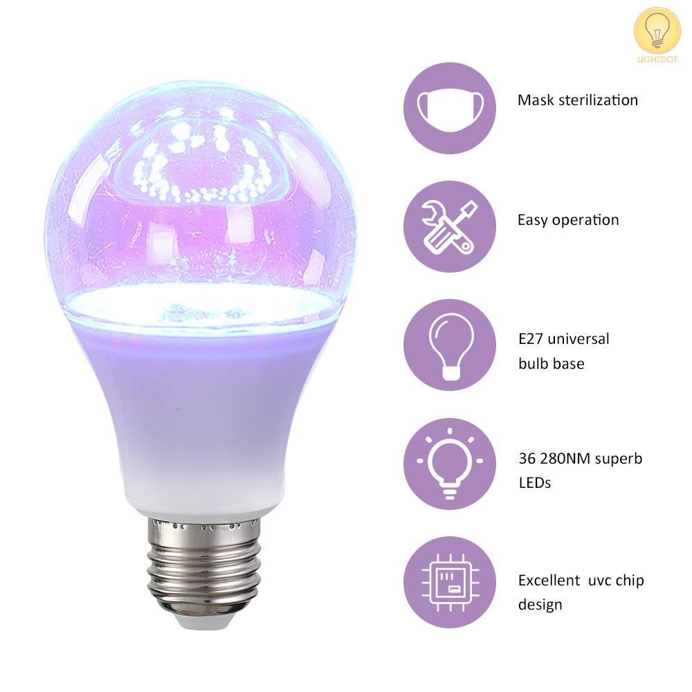 Bóng đèn led UV E27 có ổ cắm di động nhỏ gọn C220-265V 9W 36L 280NM tiện dụng cho gia đình | BigBuy360 - bigbuy360.vn