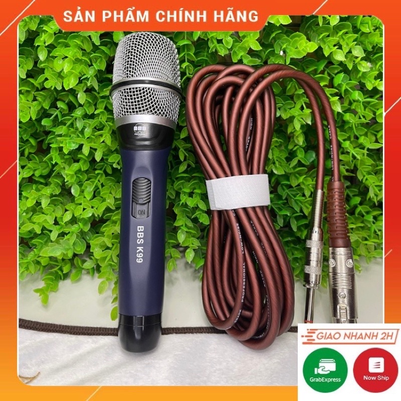 Micro Có Dây BBS K99 Tay INOX Sơn Tĩnh Điện.Hát Nhẹ,Bắt Nhạy,Hút Giọng,Chống Hú Tốt,Dây Dài Vỏ 3 Lớp Chống Xoắn