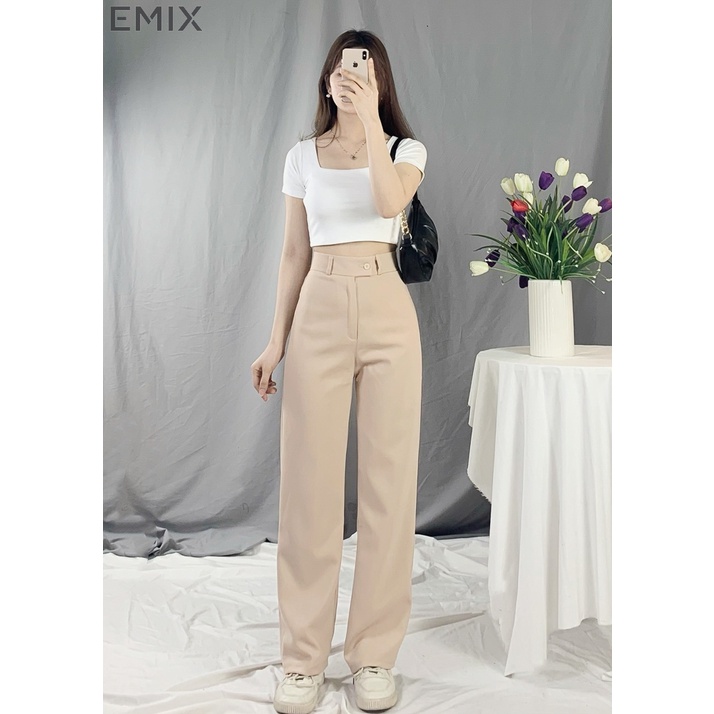 Quần tây nữ công sở 09 EMIX (5 màu), ống suông, dáng dài 100cm, vải tuyết mưa dày đẹp, không nhăn, cạp nhỏ, tôn dáng