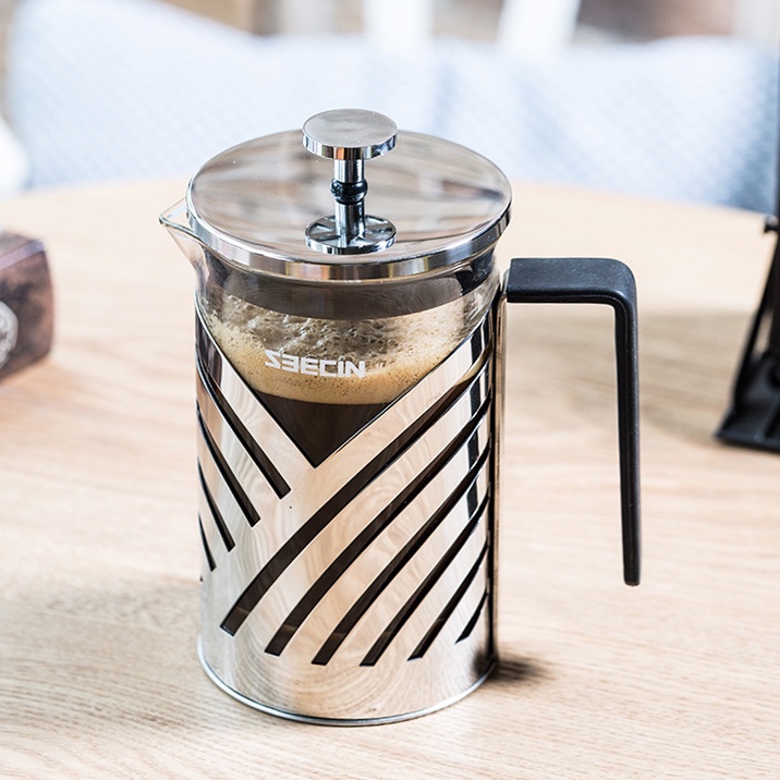 Bình French Press- Bình pha cà phê kiểu Pháp inox 304 (mẫu sọc)