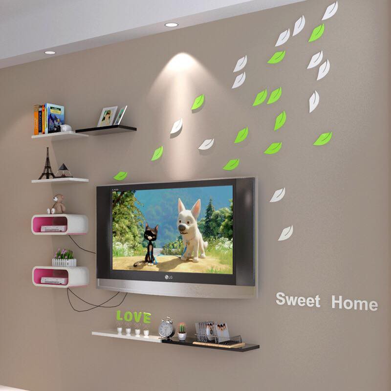 Bộ 6 lá đơn gỗ trang trí dán tường 3D (xanh hoặc trắng)