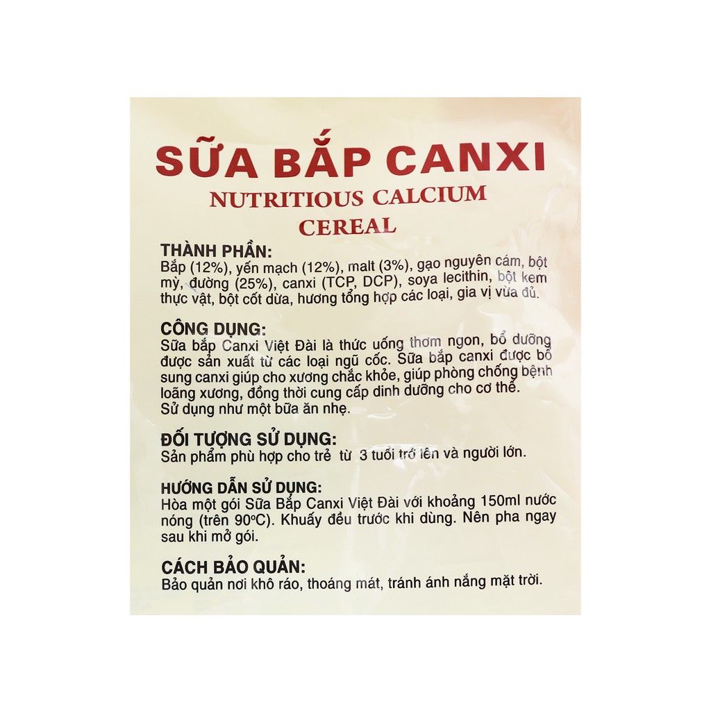 Bột ngũ cốc Sữa bắp Canxi Việt Đài túi 600g