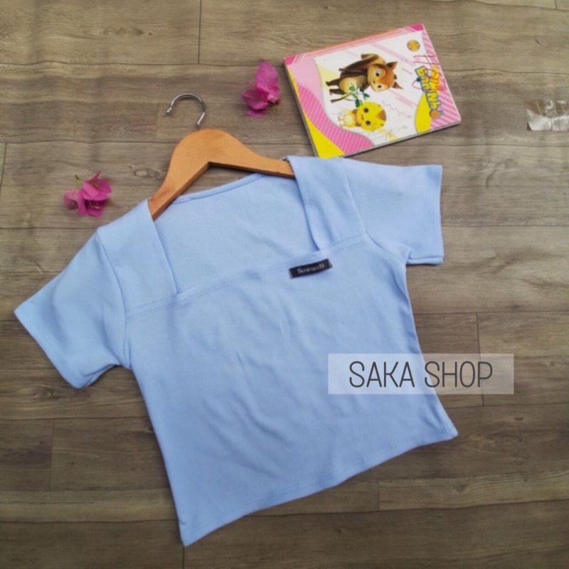 Áo croptop nữ thun trơn màu thêu logo nổi vải thun bozip lụa