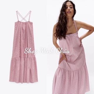 Váy midi 2 dây đuôi cá kẻ kẻ Zarraa canh sale