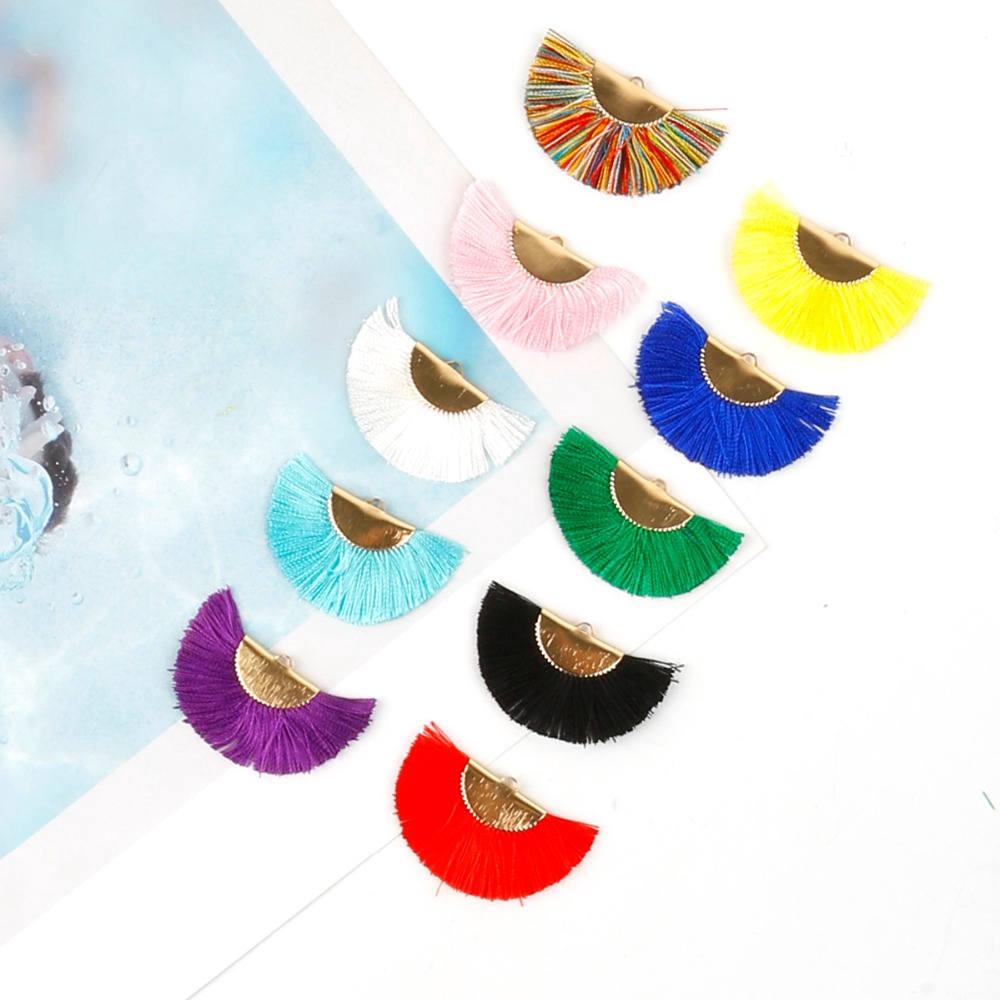 Túi 2 phụ kiện tua rua hình quạt 45x25mm bằng lụa màu vàng dùng làm trang sức