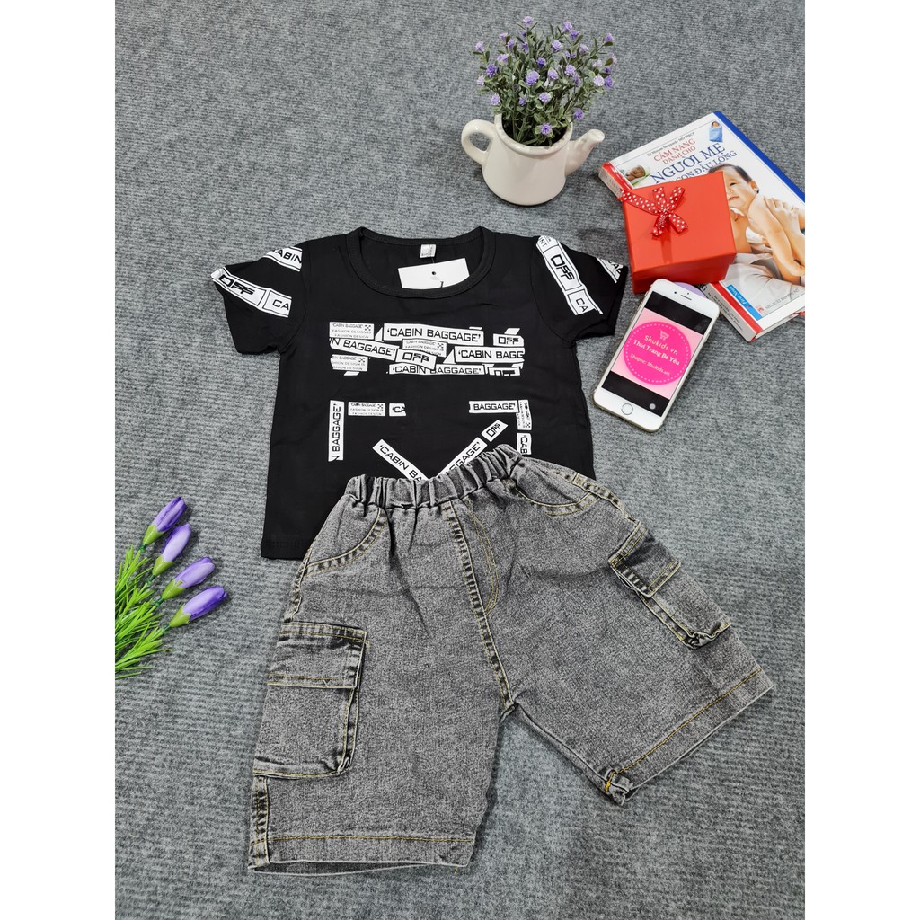 SET BÉ TRAI ÁO ĐEN MIX QUẦN JEAN ĐÙI_THỜI TRANG BÉ TRAI CAO CẤP 260