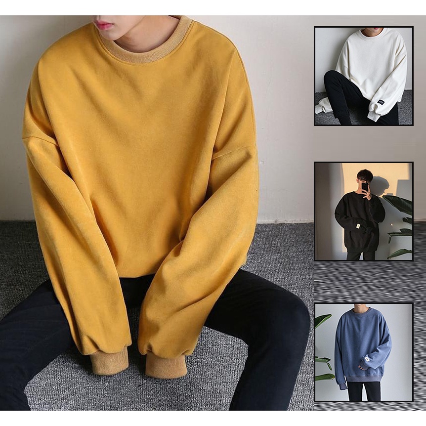 Áo Nỉ Trơn Dài Tay Cổ Tròn Nam Nữ Unisex Kiểu Dáng Basic Bo Gấu Thời Trang Mixxstore TOP NAM 206V1