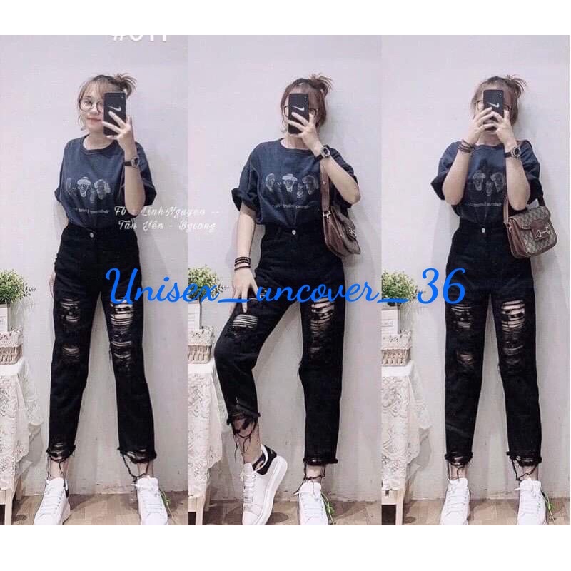 Quần BAGGY Bò Rách To 2 Màu Đen & Trắng