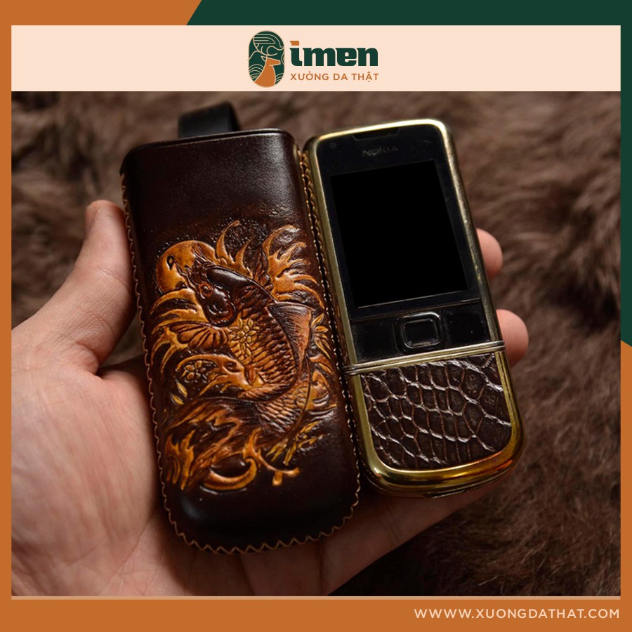 Bao da Nokia 8800, bao da trạm khắc thủ công hình cá chép - Bảo hành 24 tháng