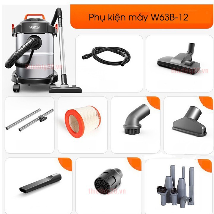 [DEAL HOT]  Máy hút bụi gia đình khô và ướt 12L, vỏ Inox YILI W63A-12