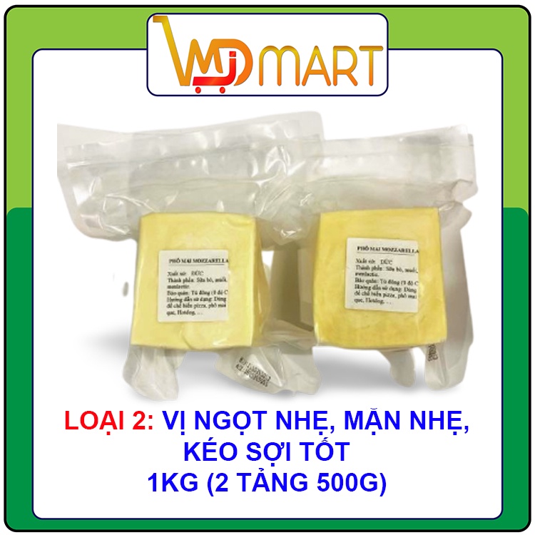 Phô mai MOZZARELLA kéo sợi Đức khối 1kg  dùng làm pizza, hotdog, ...