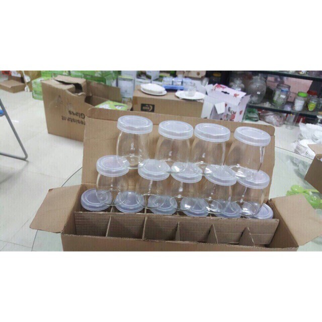 [KHO SỈ] Hộp 12 Hũ làm sữa chua thuỷ tinh 100ml (trắng trơn và hình)