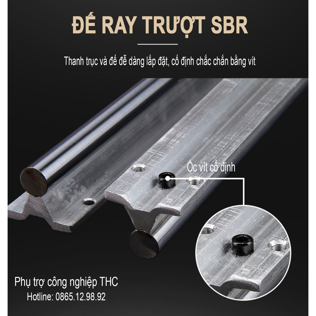 Ray Trượt Thanh Trượt Tròn Máy Cắt Gỗ Bàn (2 Ray Ø20 dài 1.5 mét + 4 Ổ Bi) Ty Trượt Có Đế SBR Dẫn Hướng CNC Chính Xác