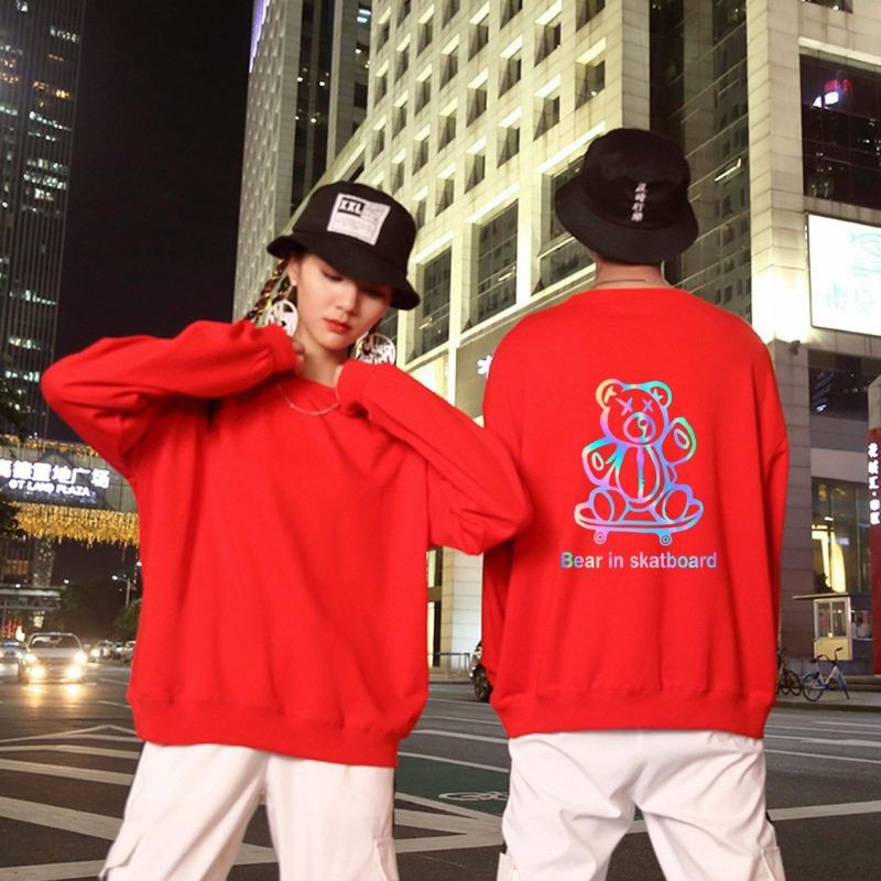 áo nỉ đôi màu đỏ in phản quang, áo nỉ ngoại chất đẹp