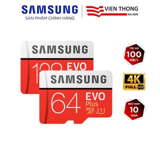 Thẻ nhớ microSD Samsung Evo Plus 32GB / 64GB / 128GB tốc độ upto 100MB/s kèm Adapter (Bảo hành 10 năm)