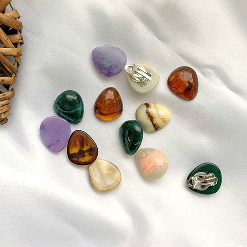 Khuyên kẹp vành tai hình giọt nước bằng nhựa Resin màu xanh lá/tím không xỏ lỗ cho nữ