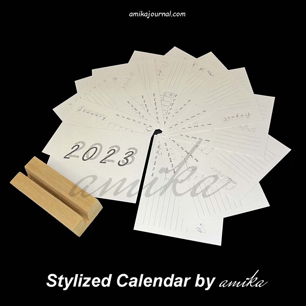 Lịch năm 2023 có âm lịch - STYLIZED CALENDAR BY amika - Đế gỗ tự nhiên trang trí bàn học (MIỄN PHÍ in tên riêng, quote)