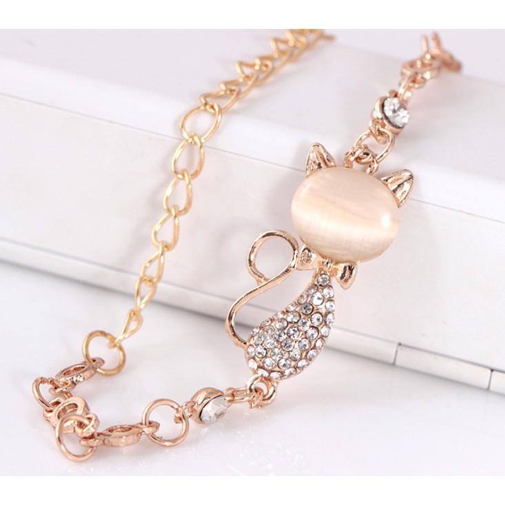 VÒNG TAY ĐẸP HÌNH MÈO MẠ VÀNG HỒNG CHUẨN XI SÁNG LONG LANH