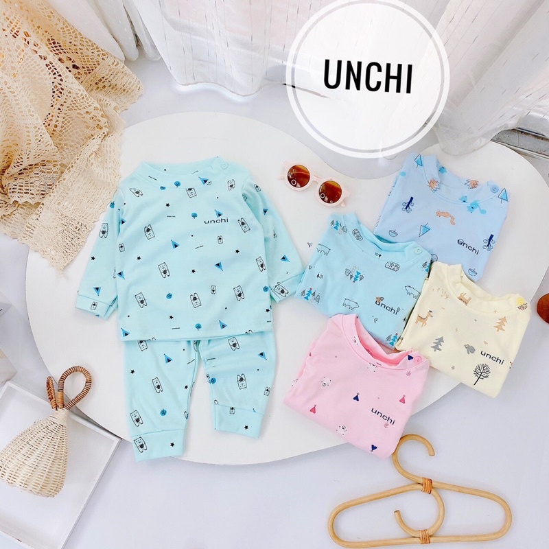 [XẢ HÀNG] Bộ Cotton Unchi Dài Tay Hoạ Tiết, Bộ Thun Lạnh Minkymom Cho Bé Mặc Mùa Thu Đông 3M - 2Y(QATE331)