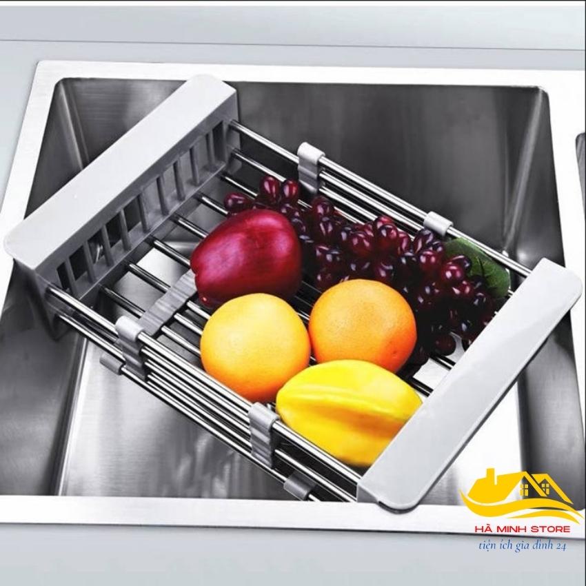 Rổ inox gác bồn rửa bát, chiều dài tự do điều chỉnh 30-55cm rổ inox gác chậu rửa Hà Minh Store