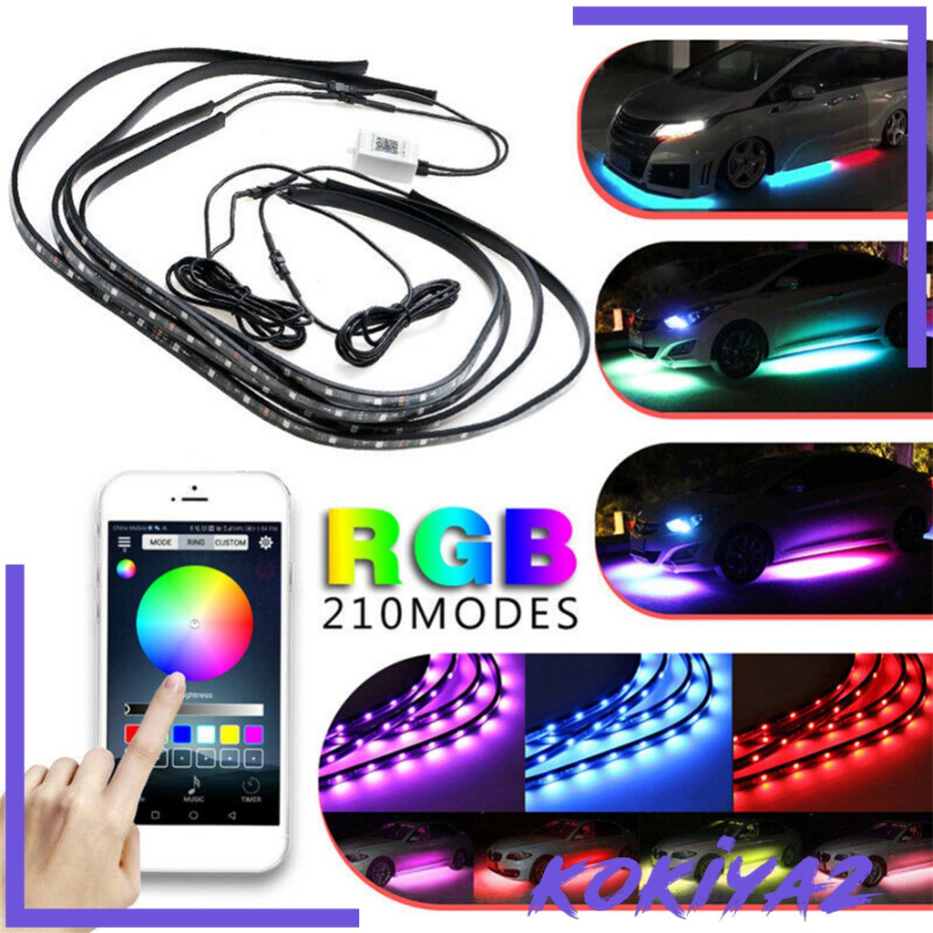 Bộ Dây Đèn Led Rgb 7 Màu Có Điều Khiển Từ Xa Dưới Gầm Xe Hơi