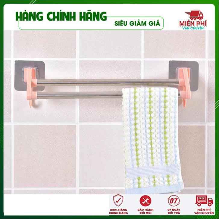 Giá Treo Khăn Nhà Tắm Loại Dài Inox 2 Tầng Dán Tường Không Cần Khoan Vít, Giá Để Khăn Phơi Khăn Mặt