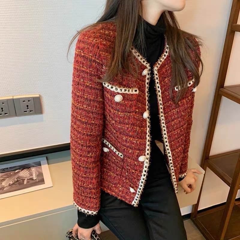 (Có Sẵn) Áo Dạ Hàn Quốc Form Chuẩn Loại 1 ~ Áo Khoác Dạ Tweed Đỏ Phối Viền Thừng (Ảnh Thật)