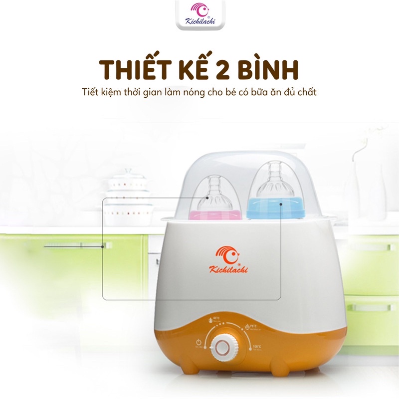 Máy ủ sữa đôi, hâm sữa KICHILACHI cho bé, có 4 chức năng hâm sữa, ủ sữa, hâm thức ăn và tiệt trùng tiện lợi cho mẹ